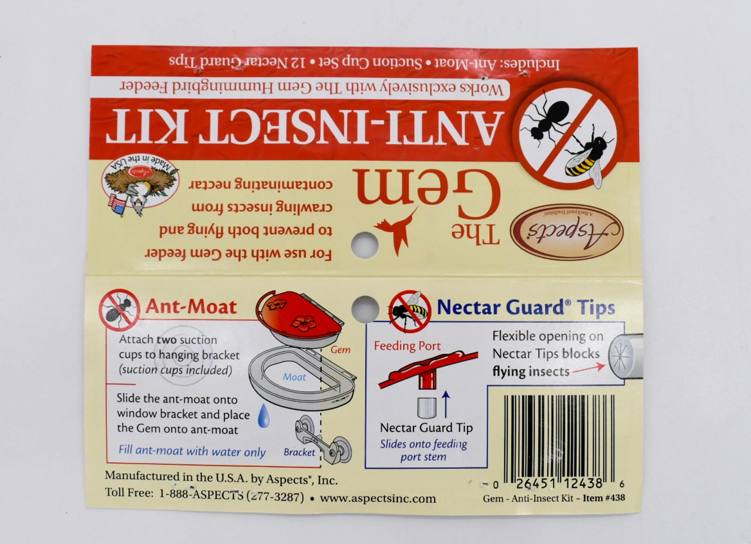 Back of Aspects 438 Gem Anti-Insect Kit package showing product features and installation information