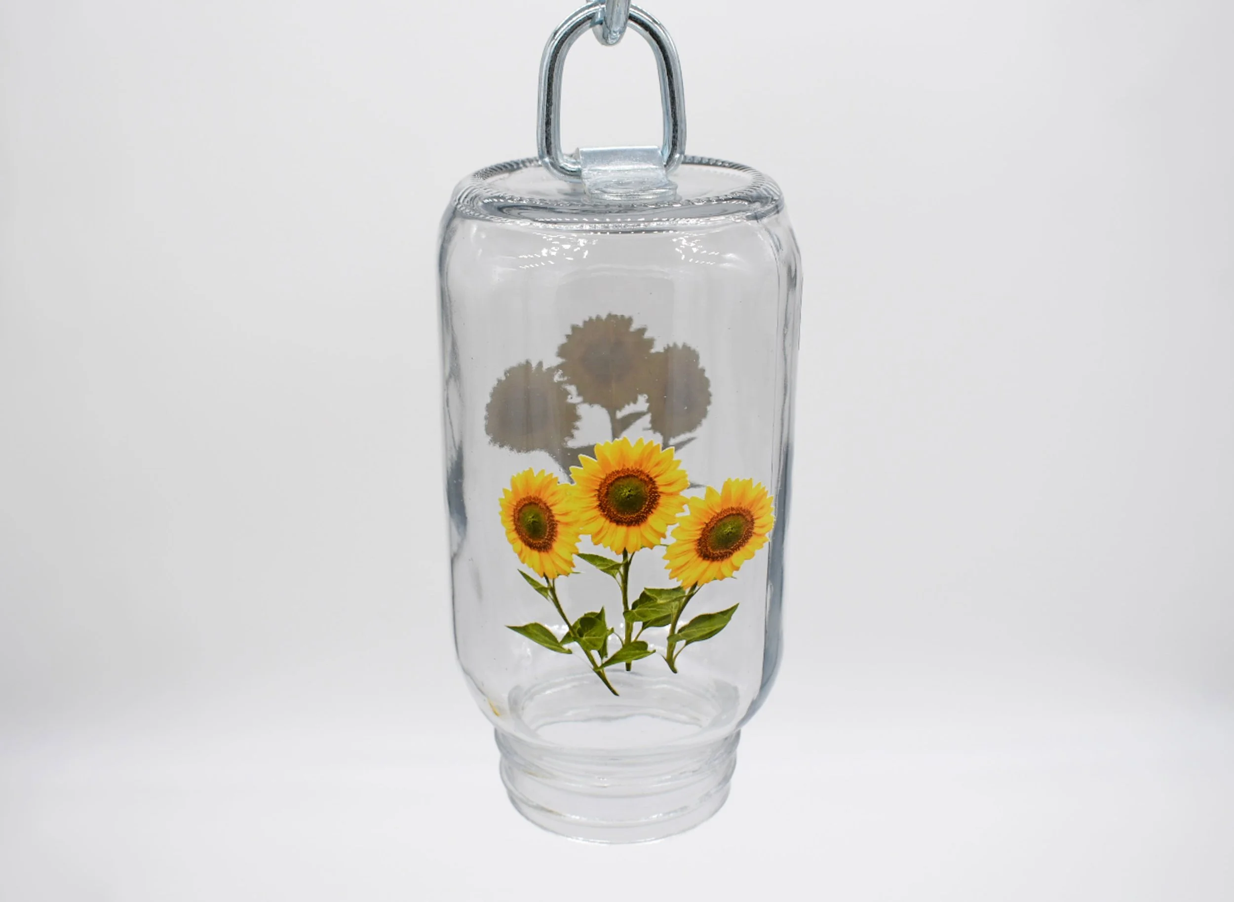 32 oz replacement Mason jar with sunflower decal and galvanized hook for bird feeders