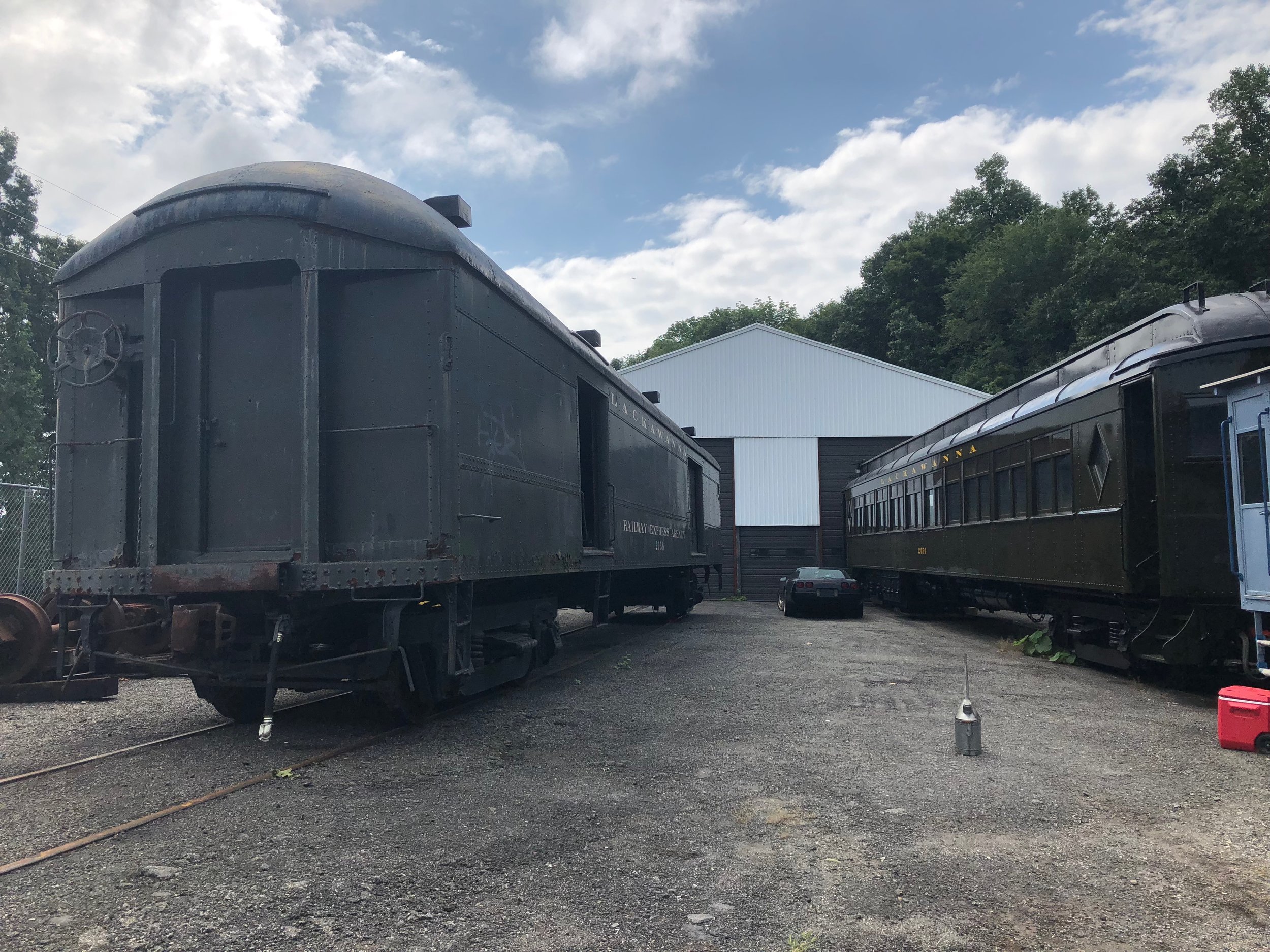  The DL&amp;W baggage car was parked next to the Whippany Railway Museum’s DL&amp;W MU subscription car in Boonton Yard. 