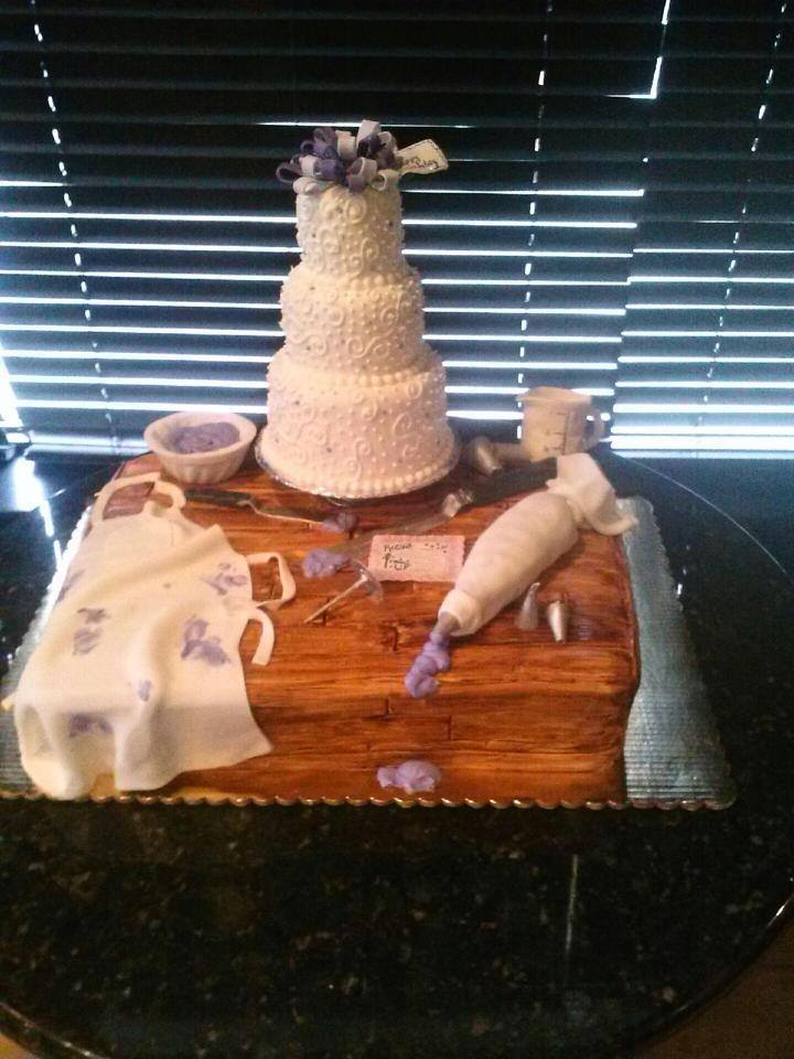 Cake Decorating Themed Cake with Mini Cake on Turn Table