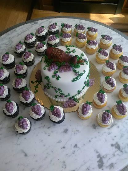 Wine Themed Bridal Shower Cake and Cupcakes