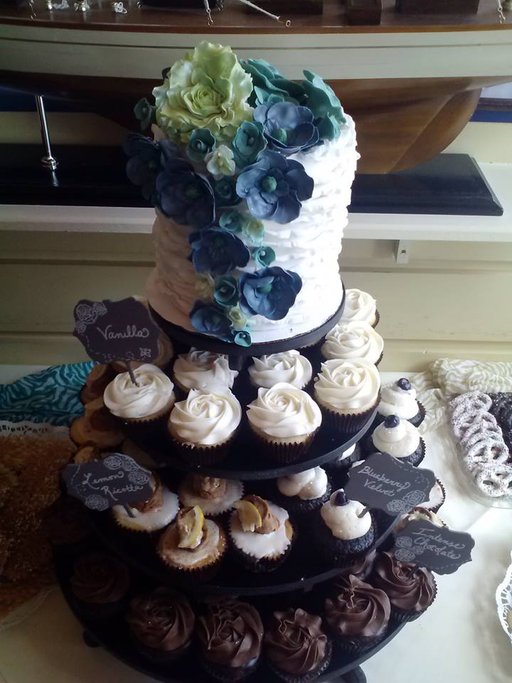 Floral Ruffle Bridal Shower Cake and Cupcakes