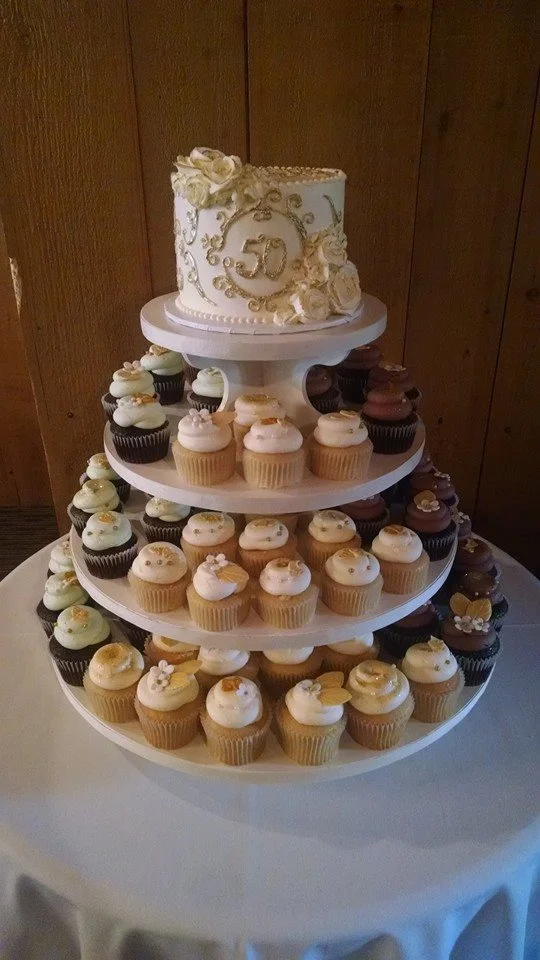 Gold Buttercream Flower 50th Anniversary Cake
