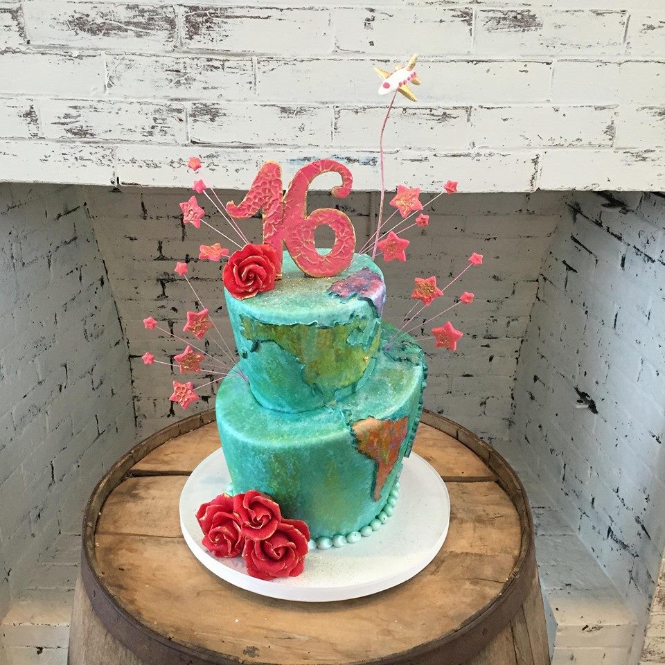 Funky Travel Themed Sweet 16 Cake