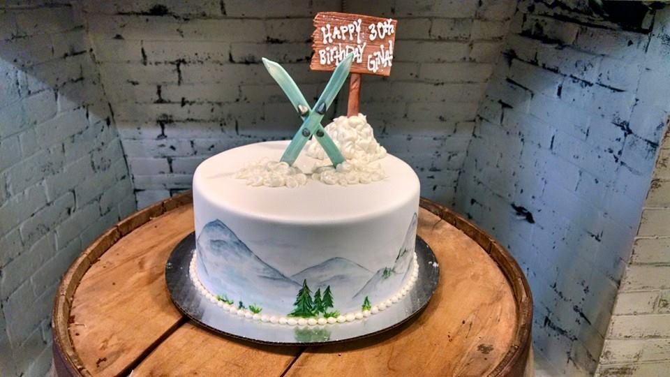 Handpainted Skiing Cake