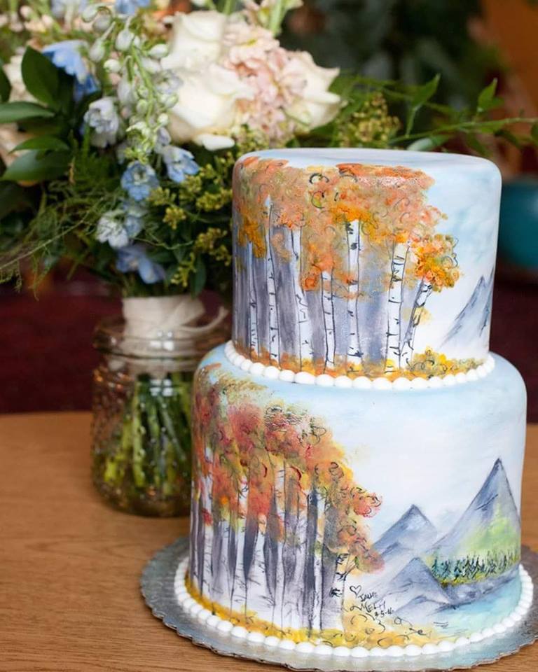 Fall Birch Trees Wedding Cake