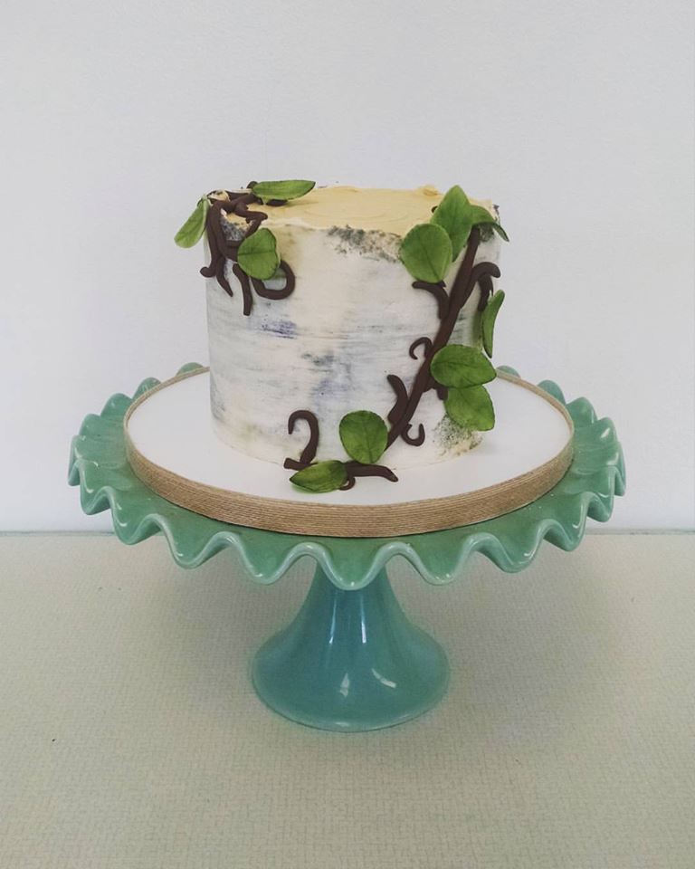 Buttercream Birch Cake with Fondant Leaf Accents