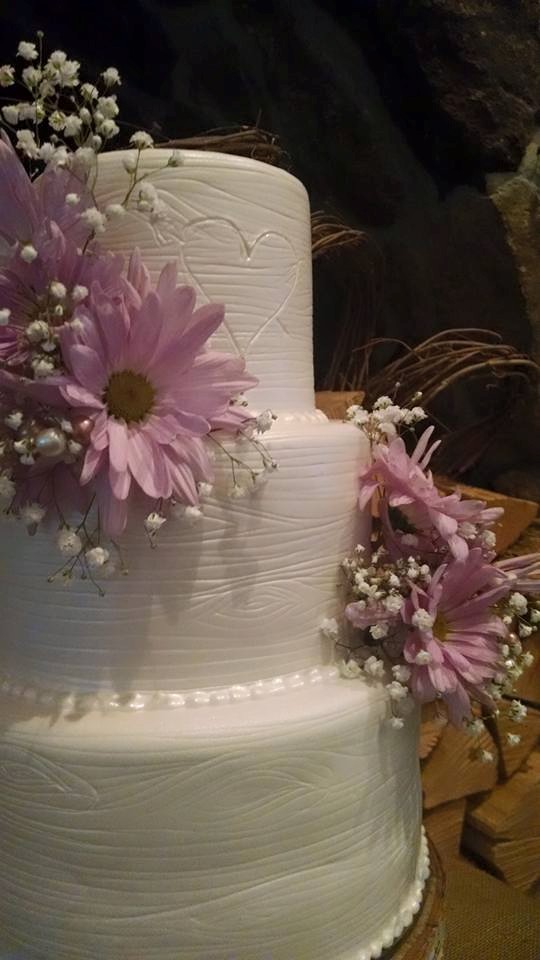 White Woodgrain Cake with Fresh Flowers