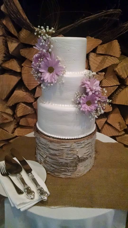 White Woodgrain Cake with Fresh Flowers