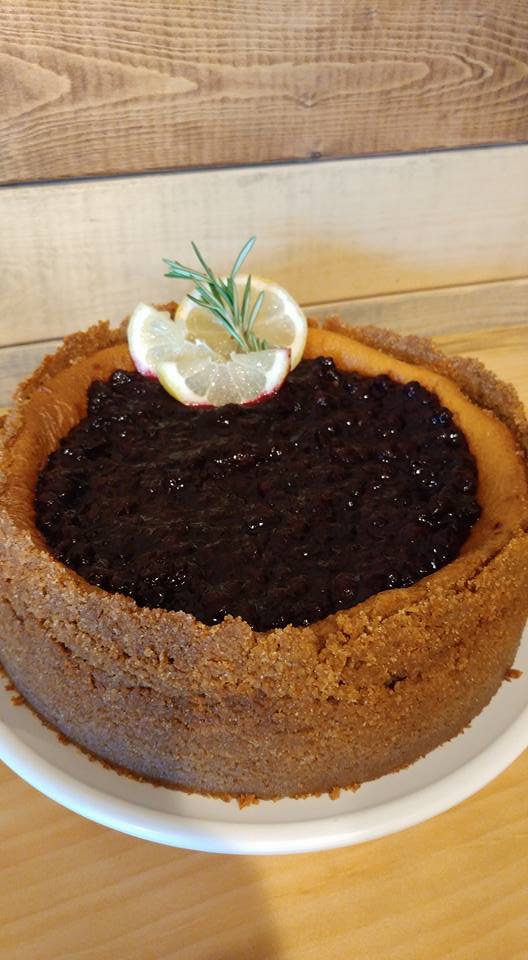 Italian Mascarpone Cheesecake with Thick Crust and Wild Maine Blueberry Sauce