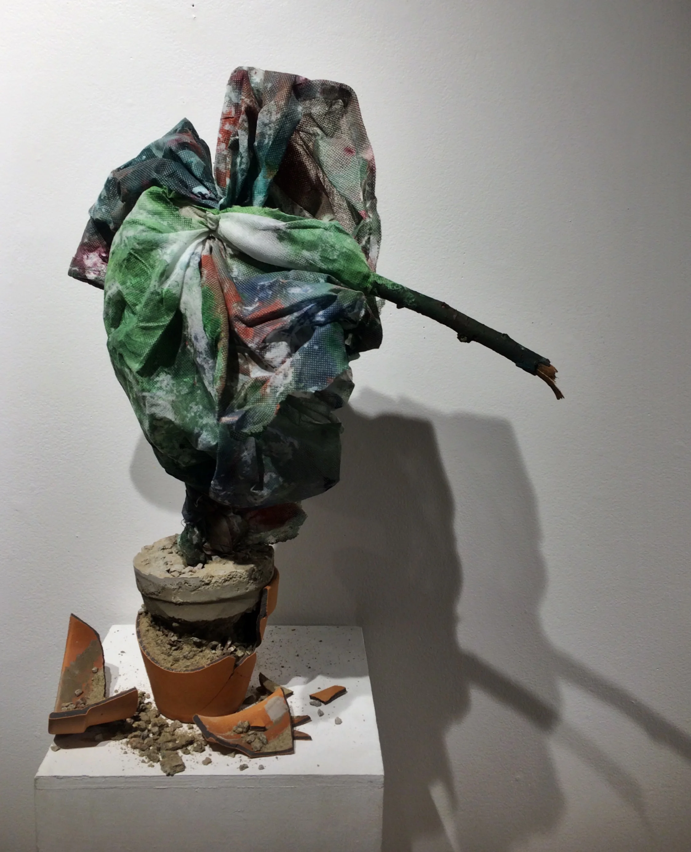   Cement Soil 2 , cement, clay, branches, braid, acrylic paint, 1’x1'x2’ 2017 