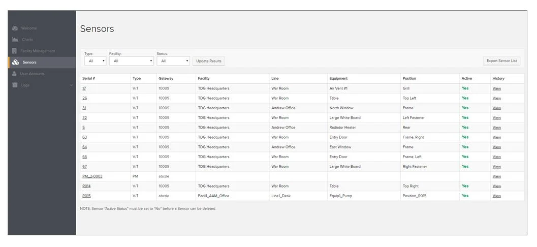 SmartHAWK sensors are managed using the Sensor Administration page in SmartHAWK Web.