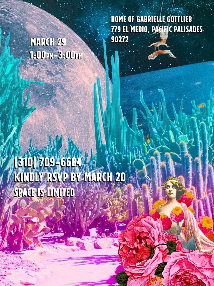 Sorry for the Repost: Correct address is 779 El Medio, Pacific Palisades, CA 90272

Please don't forget to RSVP by March 20.

Palisadian, Gabrielle Gottlieb will be hosting a Build Your Own Collage Demonstration.

RSVP: (310) 709-6684
By March 20

Su