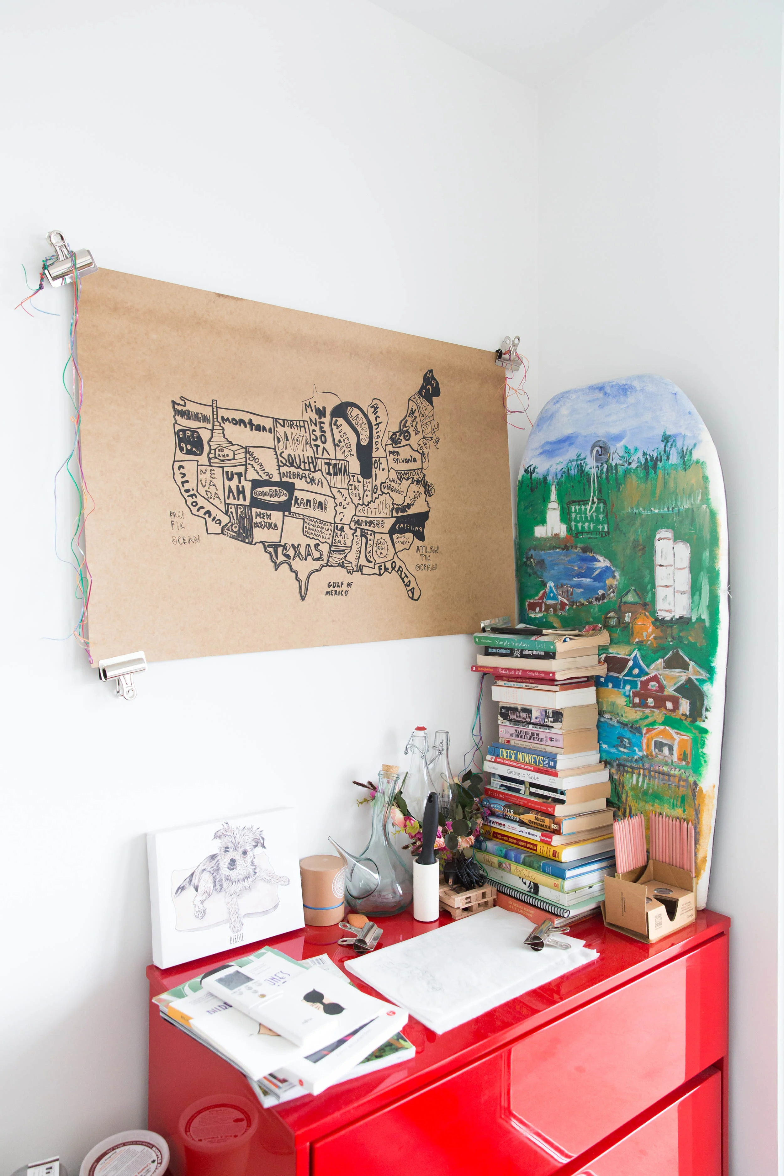Personal quirk: Brennan loves curating the vault of hipster eclecticism that is her apartment and her life. She collects original pieces and posters from her favorite artists, loves running, participates in a shuffleboard team at Royal Palms in Gowanus and will pick up a bowling game any chance she gets. ”Melody Lanes has the best pina coladas,” she says. ”Go to the Gutter, if you want fake hipster vintage.” The one thing she'd save from a fire? The boogie board hand-painted by her grandfather that depicts scenes from Martha's Vineyard, where she'd spent summers as a child. And her dogs, of course.