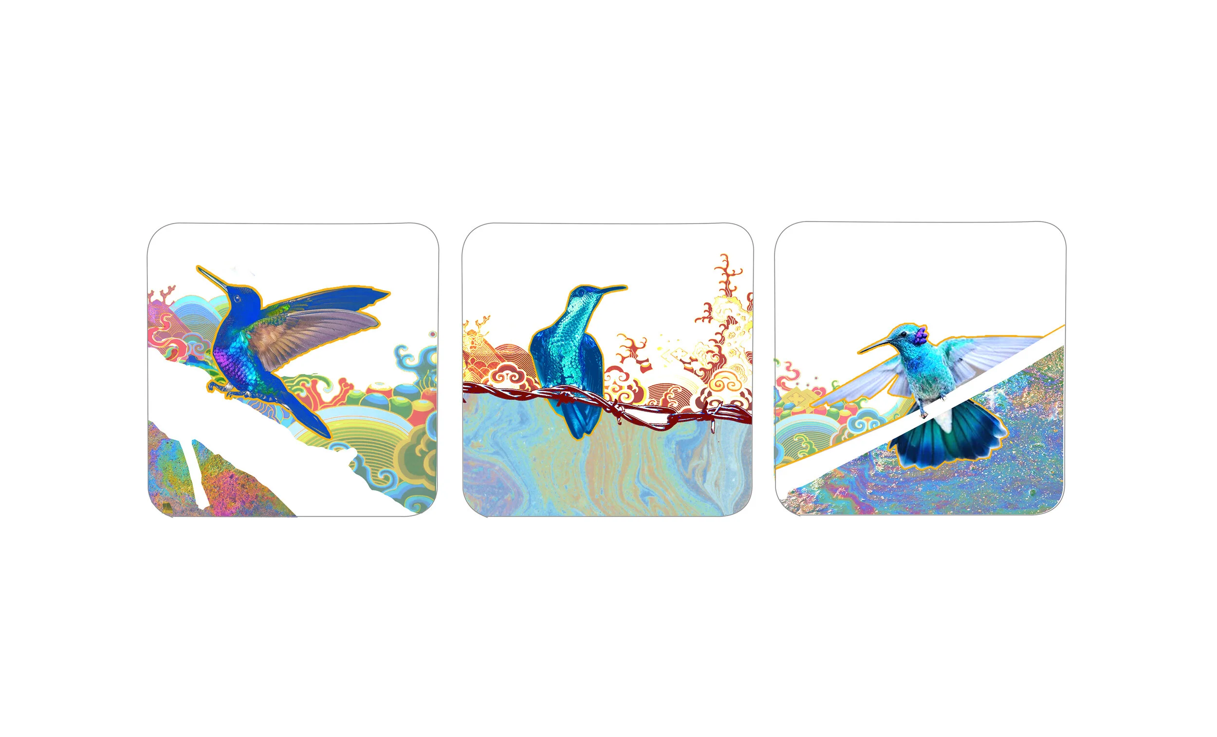 Triptych painting design on Hummingbirds 2015 
