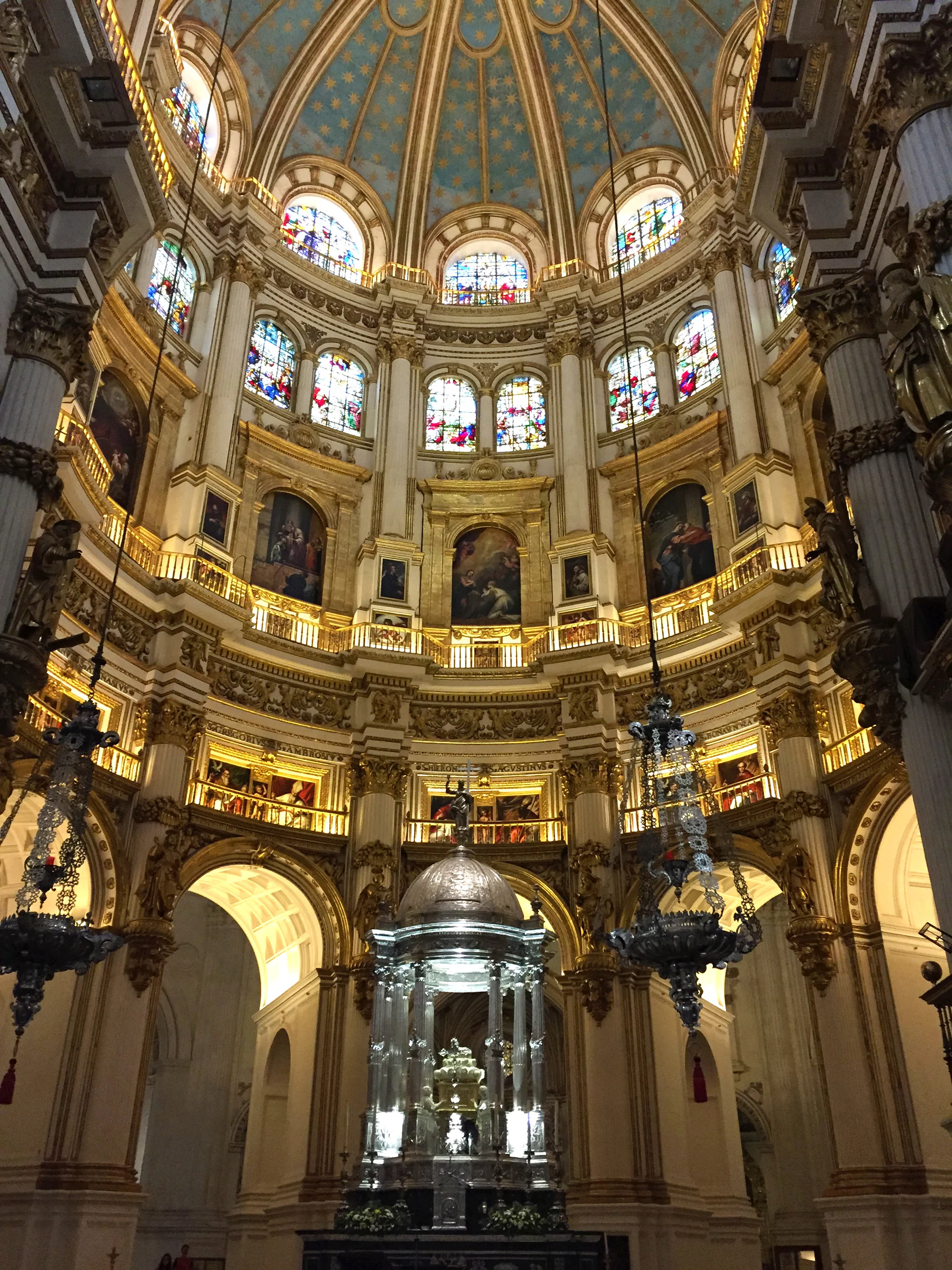 The awe-inspiring interior and dome of the Granada Cathedral in Spain