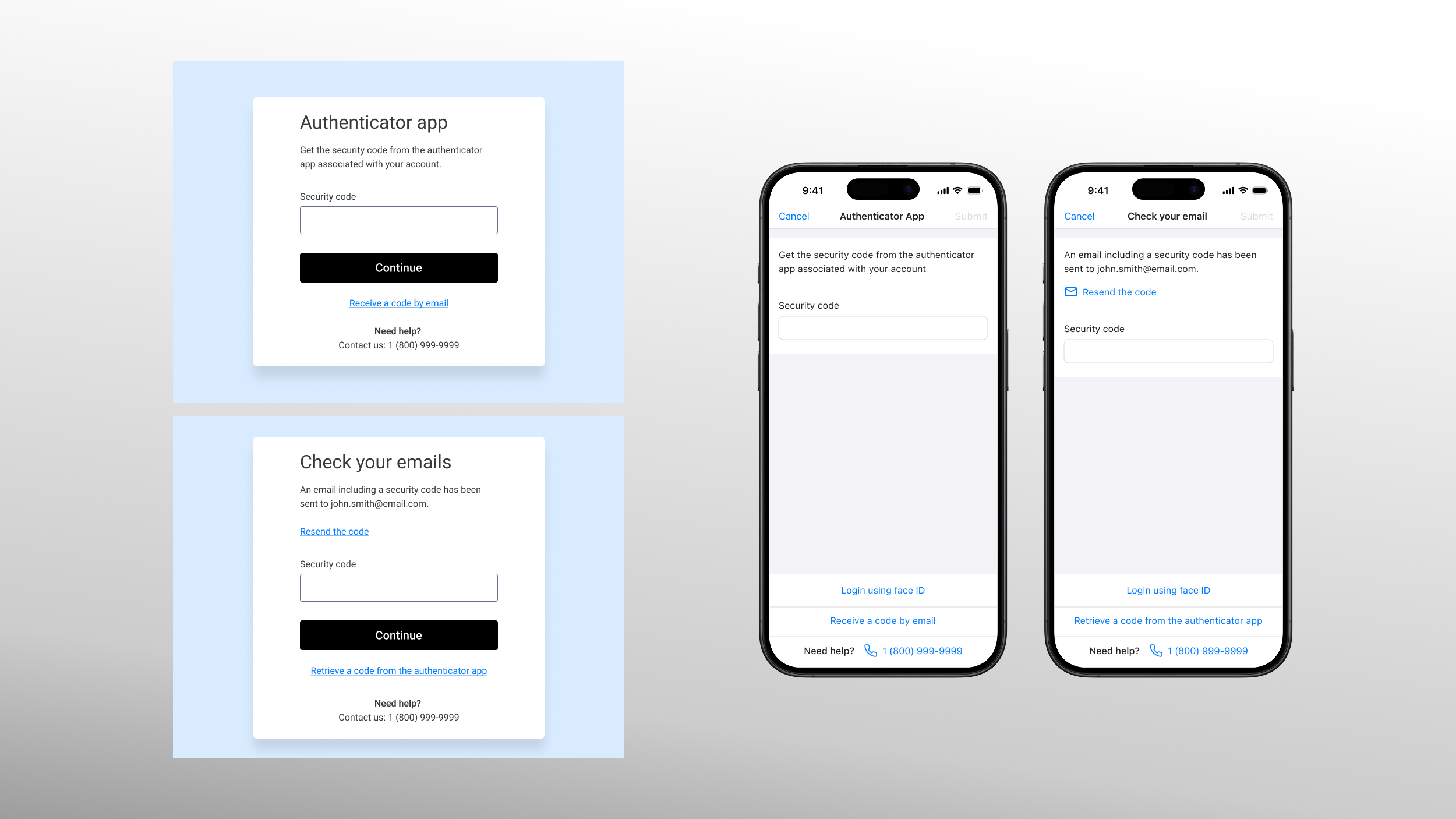 Web and mobile MFA screens