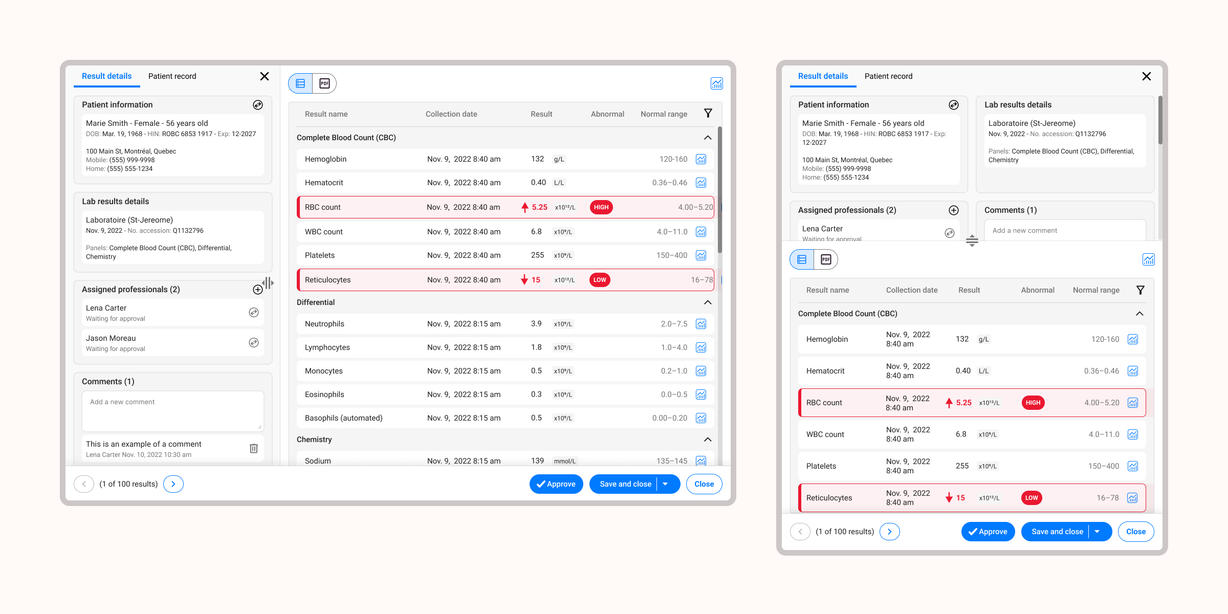 Lab results redesign