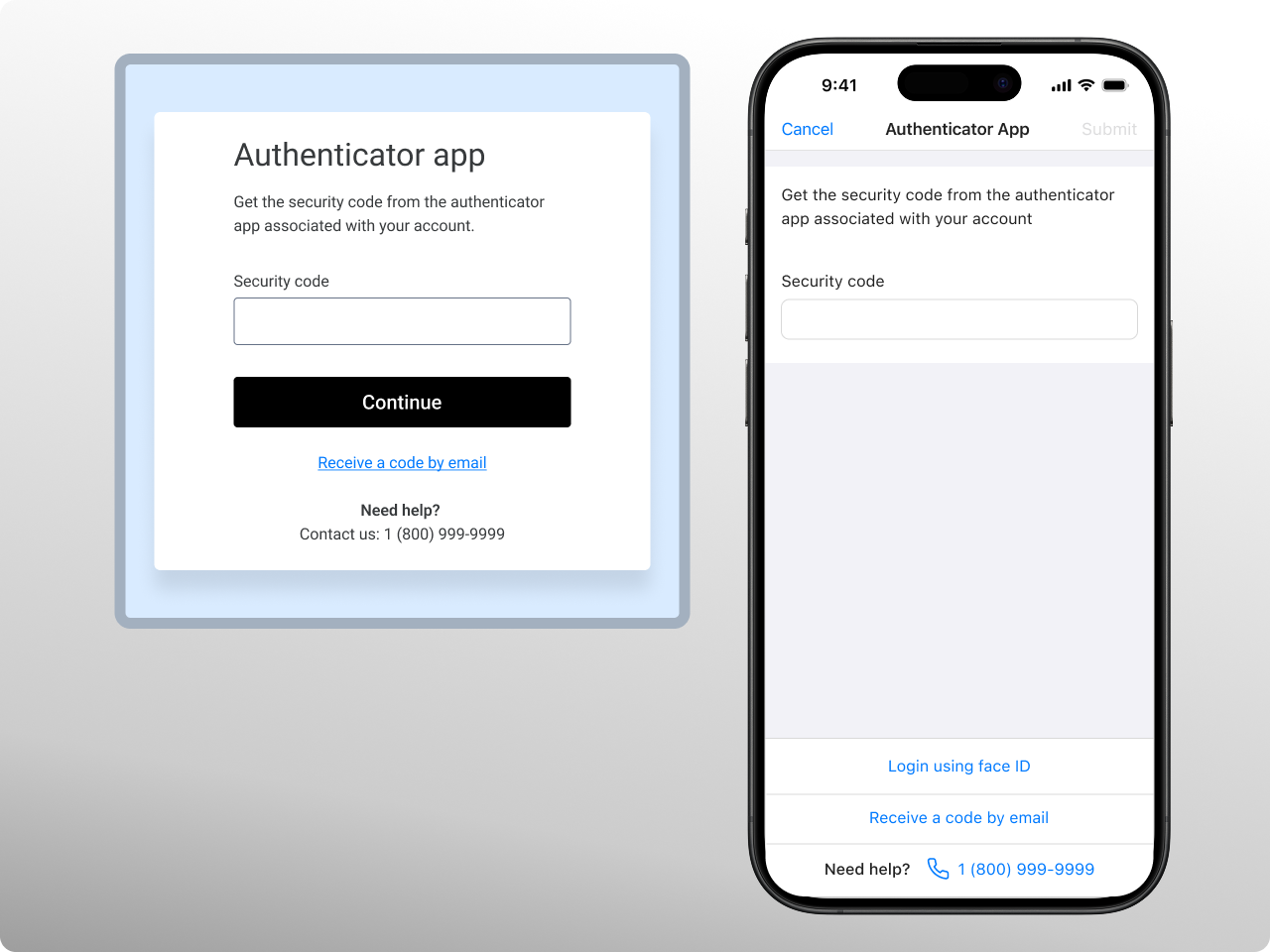 Web and mobile MFA screens