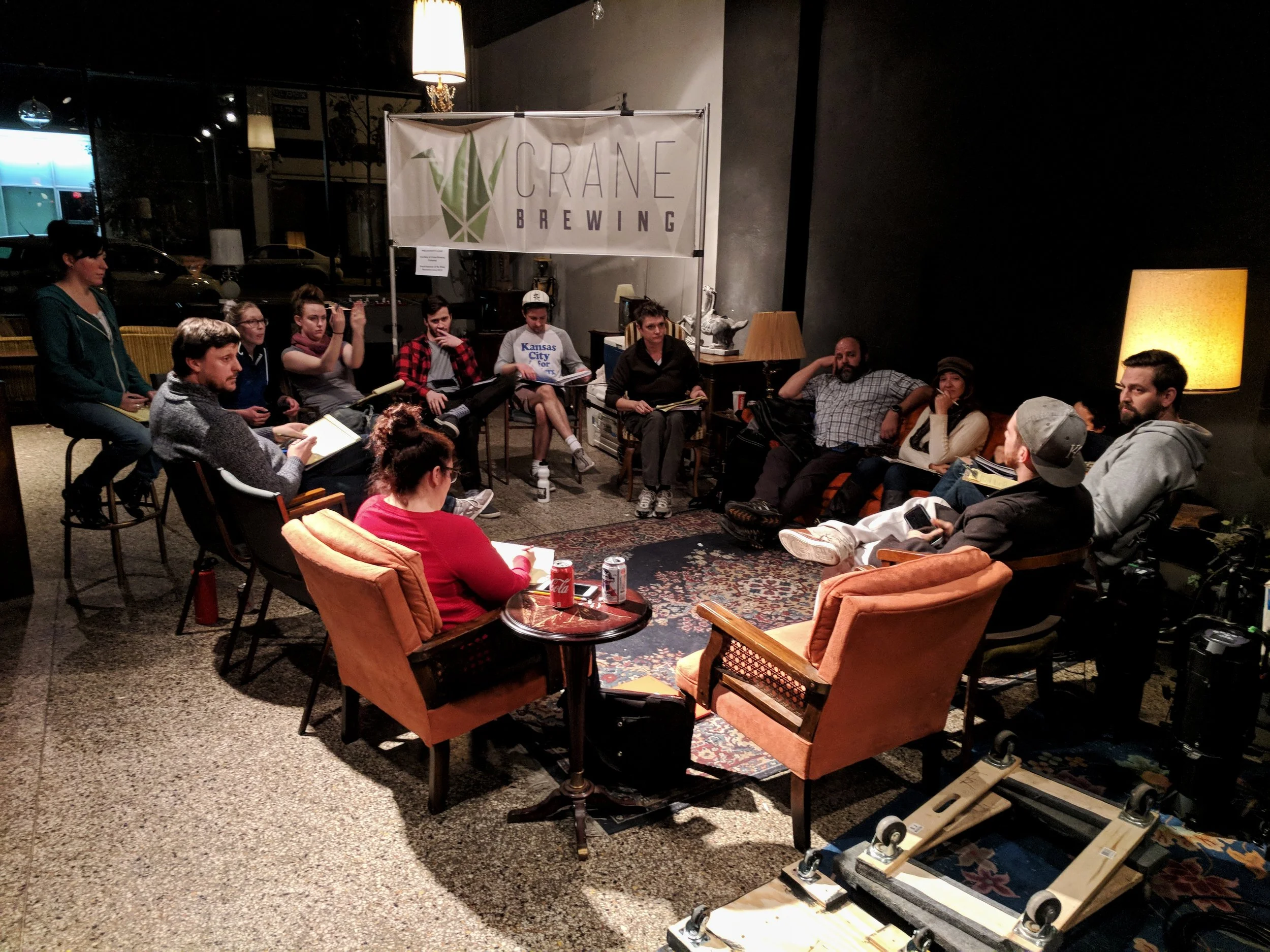 A production meeting midway through rehearsals.