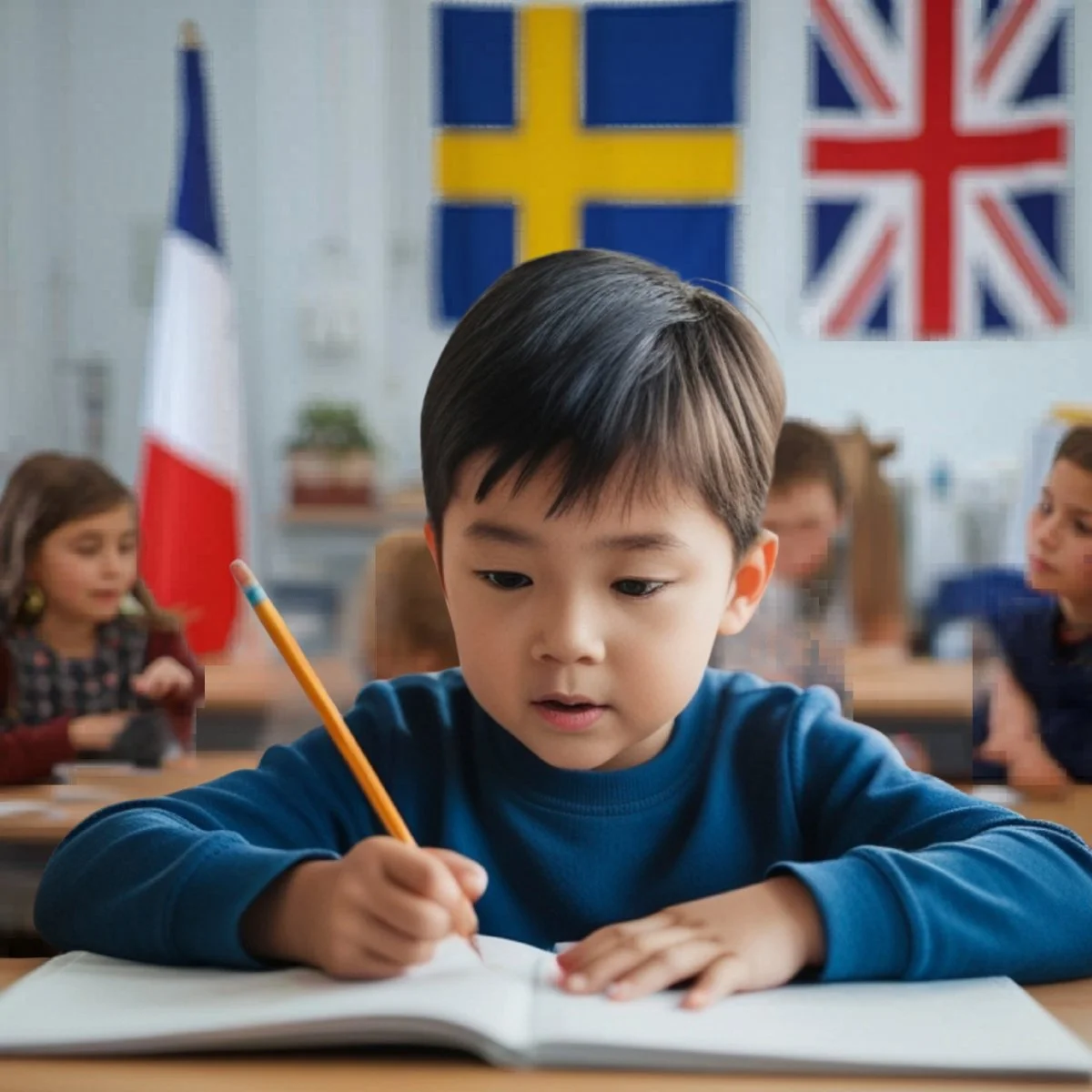 primary student learning english  and french in after school