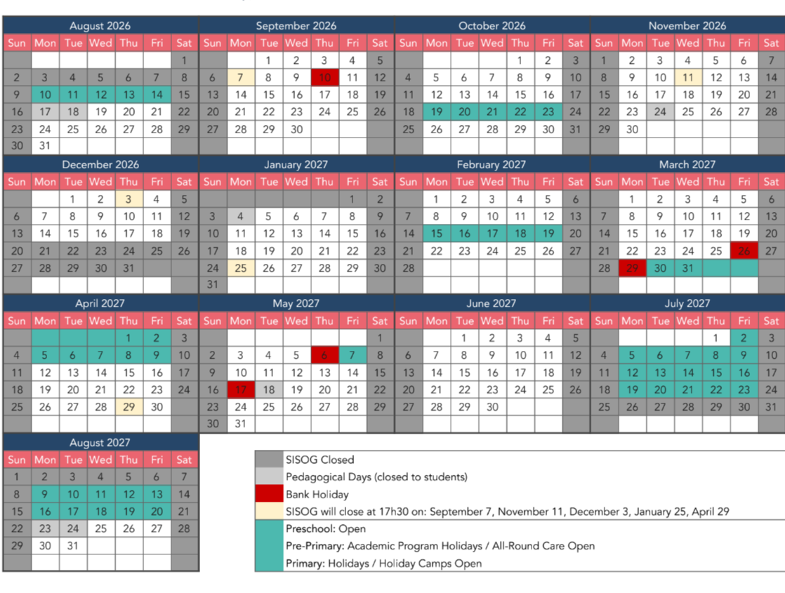 SISOG CALENDAR 2026-2027 GRID
