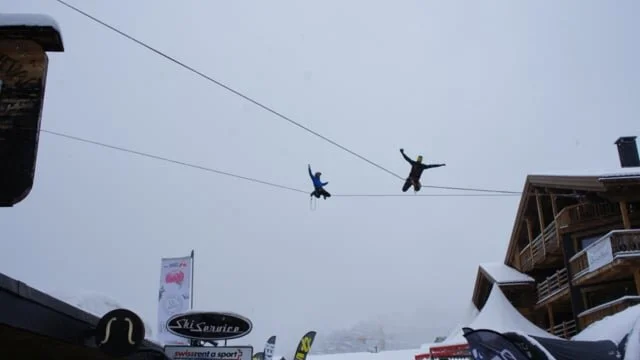 Slackline show for Freeride World tour in Verbier 2014