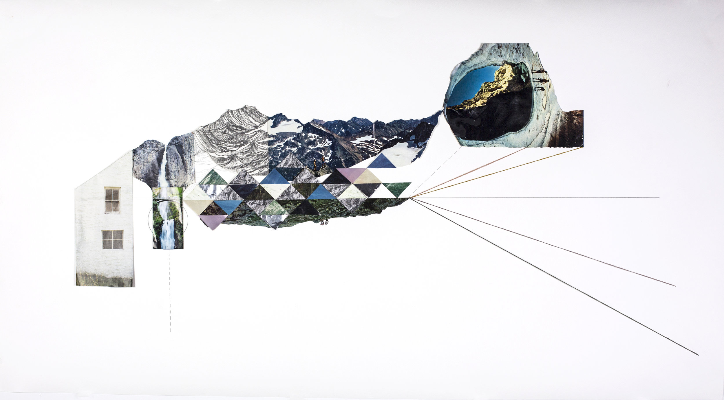   Rouse , 2016.&nbsp;Collage, embroidery, and graphite on watercolor paper. 26" x 48". 