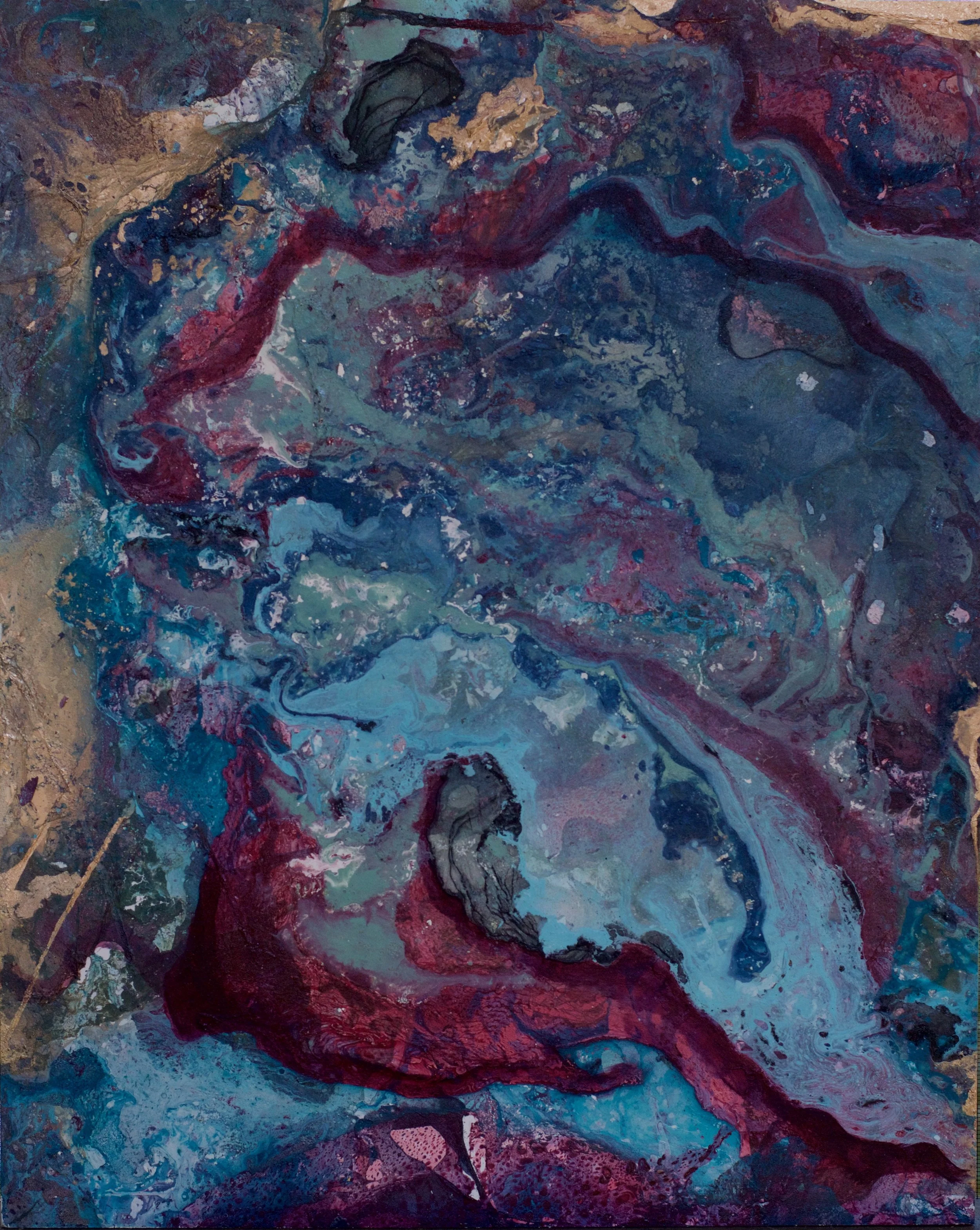   Semblance I , 2015. Acrylic and spray paint triptych, three 18" x 24" panels. 