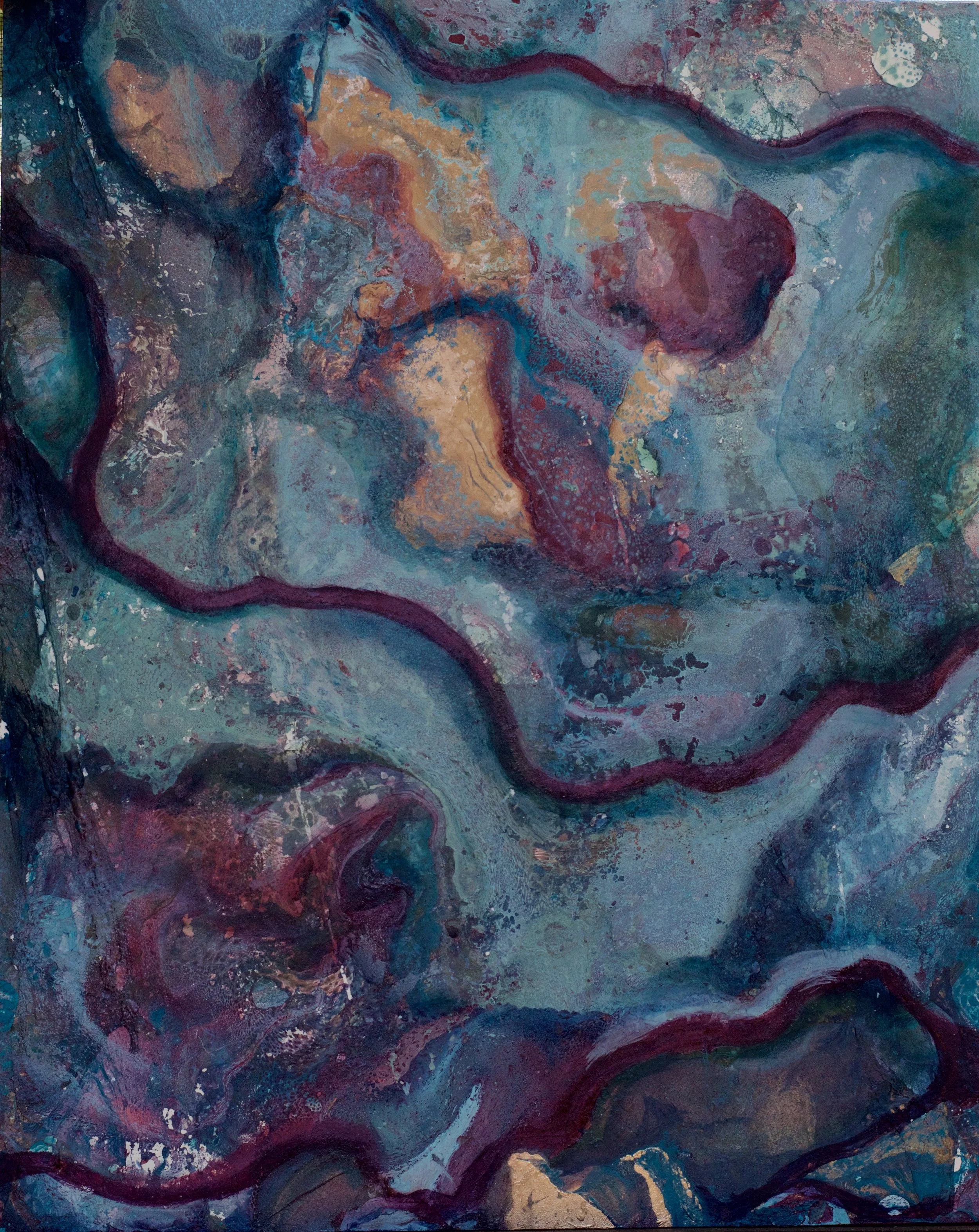   Semblance II , 2015. Acrylic and spray paint triptych, three 18" x 24" panels. 