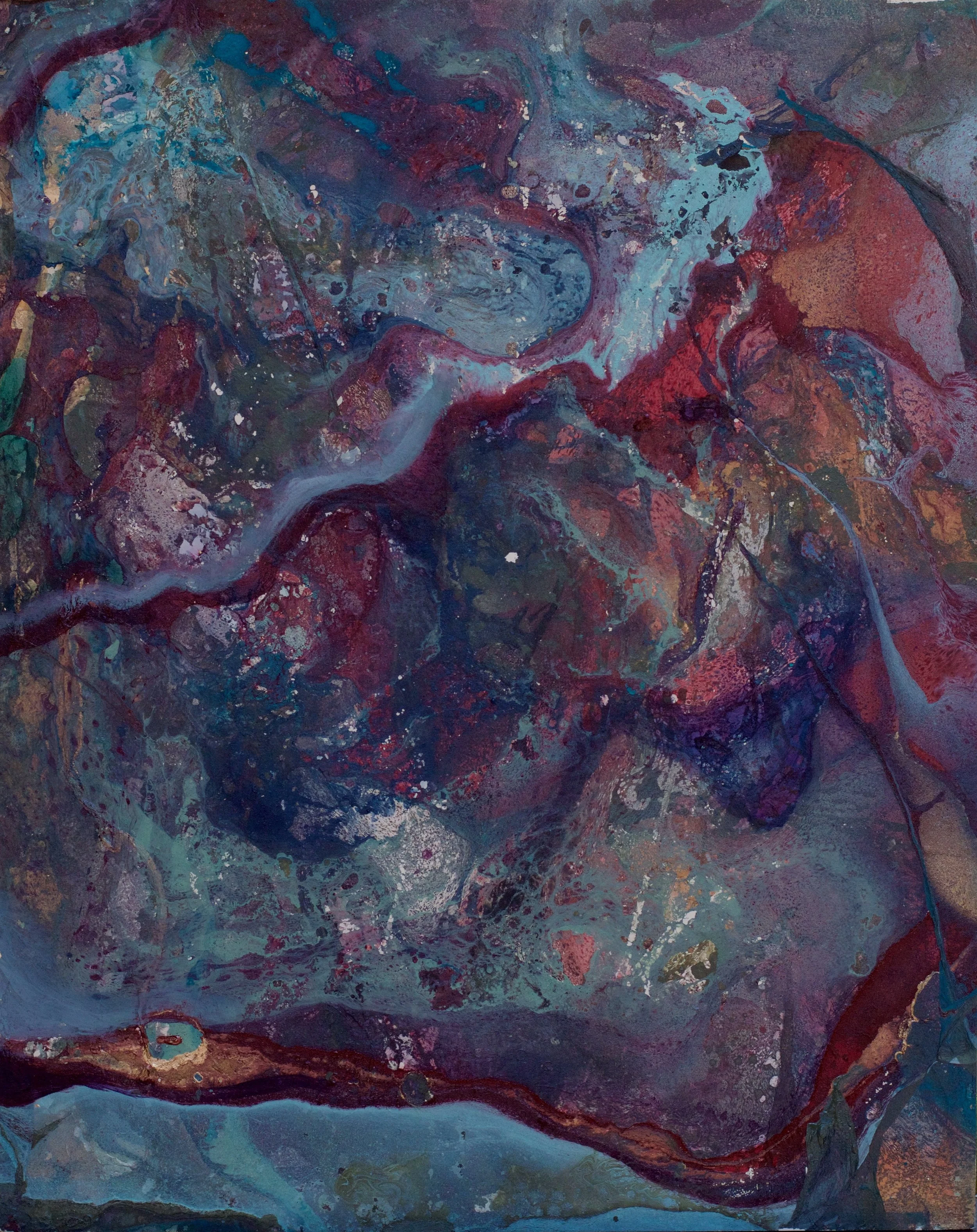   Semblance III , 2015. Acrylic and spray paint triptych, three 18" x 24" panels. 