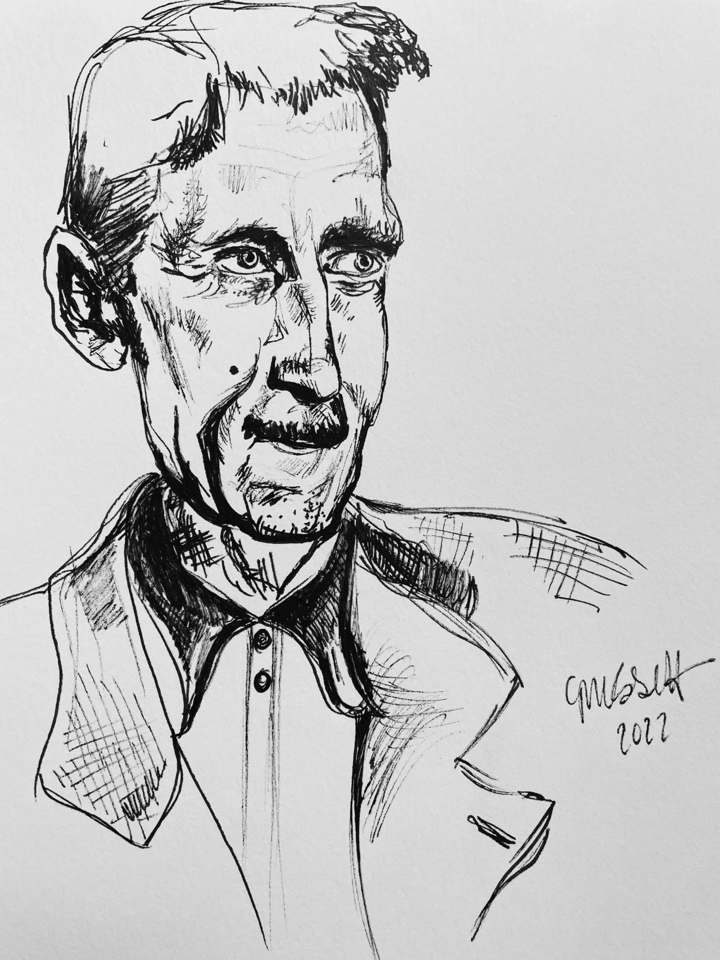 George Orwell portrait illustration in suit by Georgia Adsett