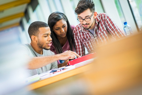 Community College students work on a group project together.