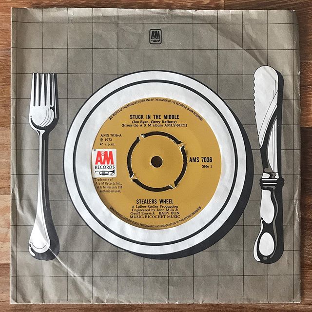 Stuck In The Middle by Stealers Wheel. A&amp;M, AMS 7036, 1972, UK.
&bull;
&bull;
With Tarantino&rsquo;s latest flick being released this week, it seems pretty much a perfect moment to post this record which many people probably know as a result of i