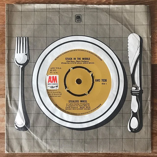 Stuck In The Middle by Stealers Wheel. A&M, AMS 7036, 1972, UK.
•
•
With Tarantino’s latest flick being released this week, it seems pretty much a perfect moment to post this record which many people probably know as a result of i