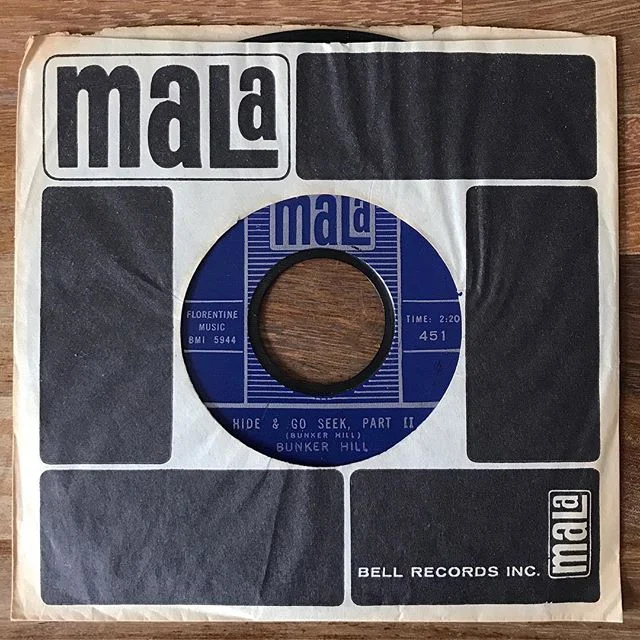 Hide & Go Seek by Bunker Hill. Mala 451, US, 1962.
•
•
More rhythm than blues, Bunker Hill’s Hide & Go Seek is a frenetic, beat-driven shouty number, with backing provided by Link Wray and his band. It was a minor hit in the U