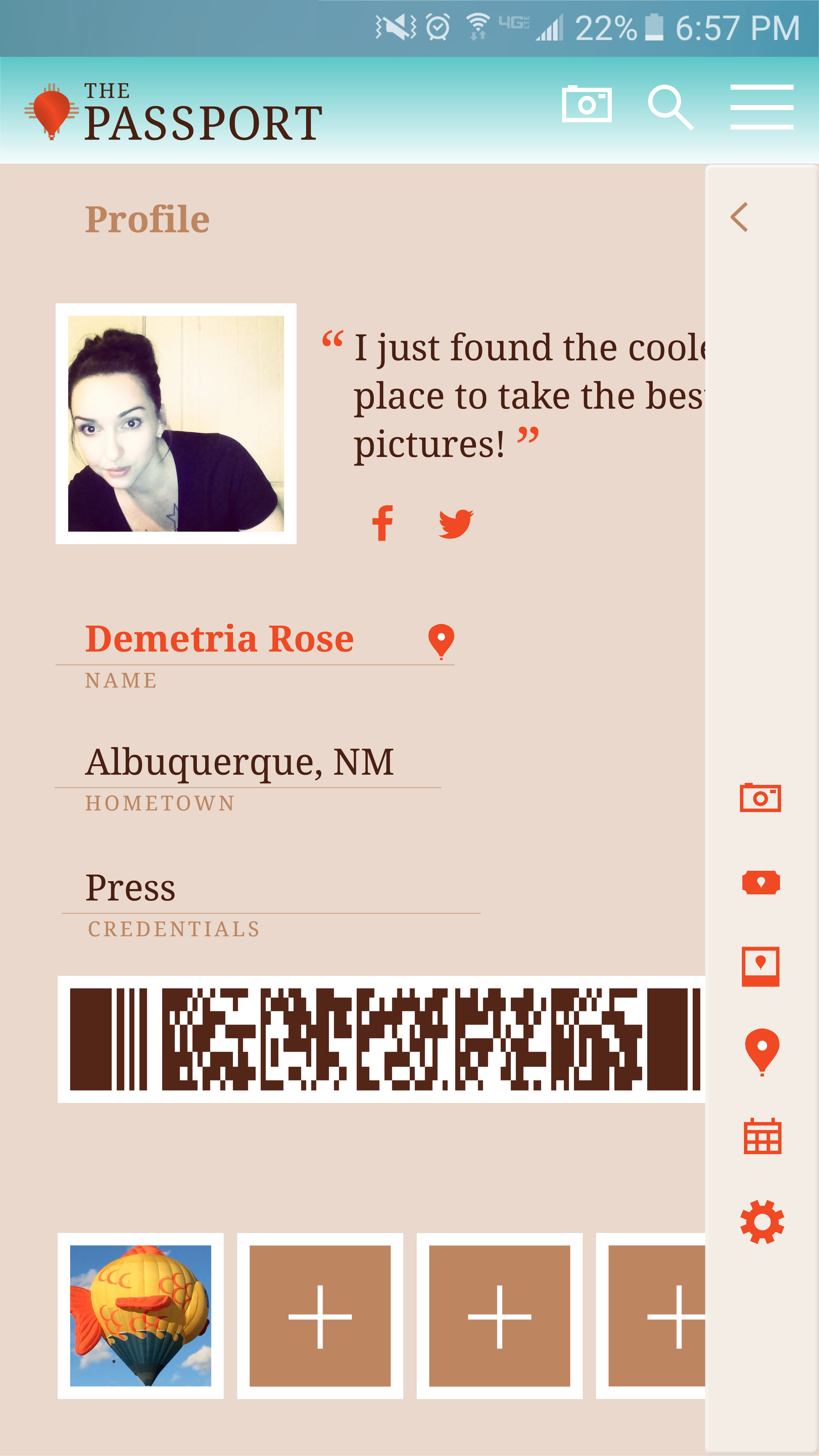 Additional features of the app can be accessed by a "swipe" or "tap" from a side menu.