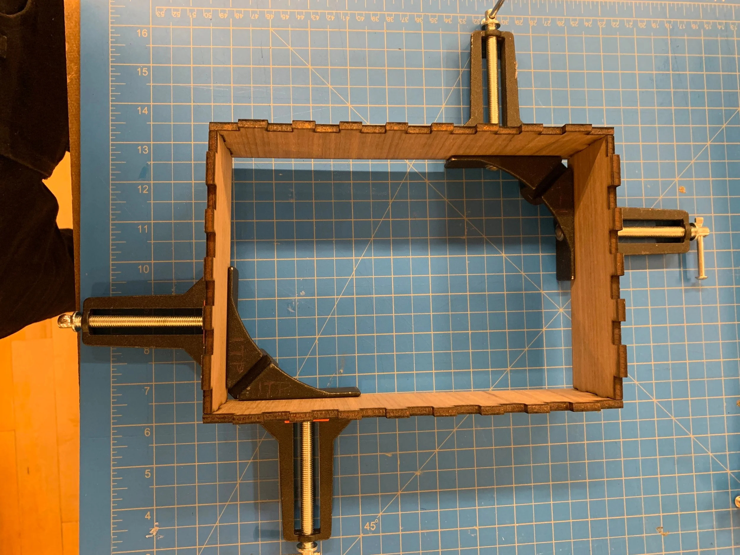  Assembling the production version of the wood frame. 