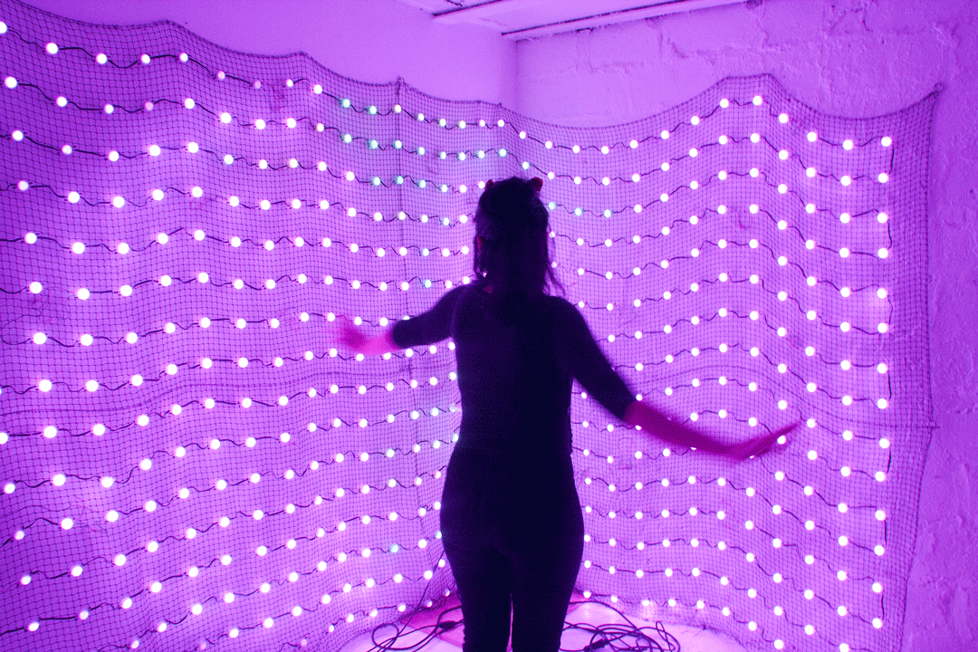When they start to dance, the lights strobe and the drums enter.