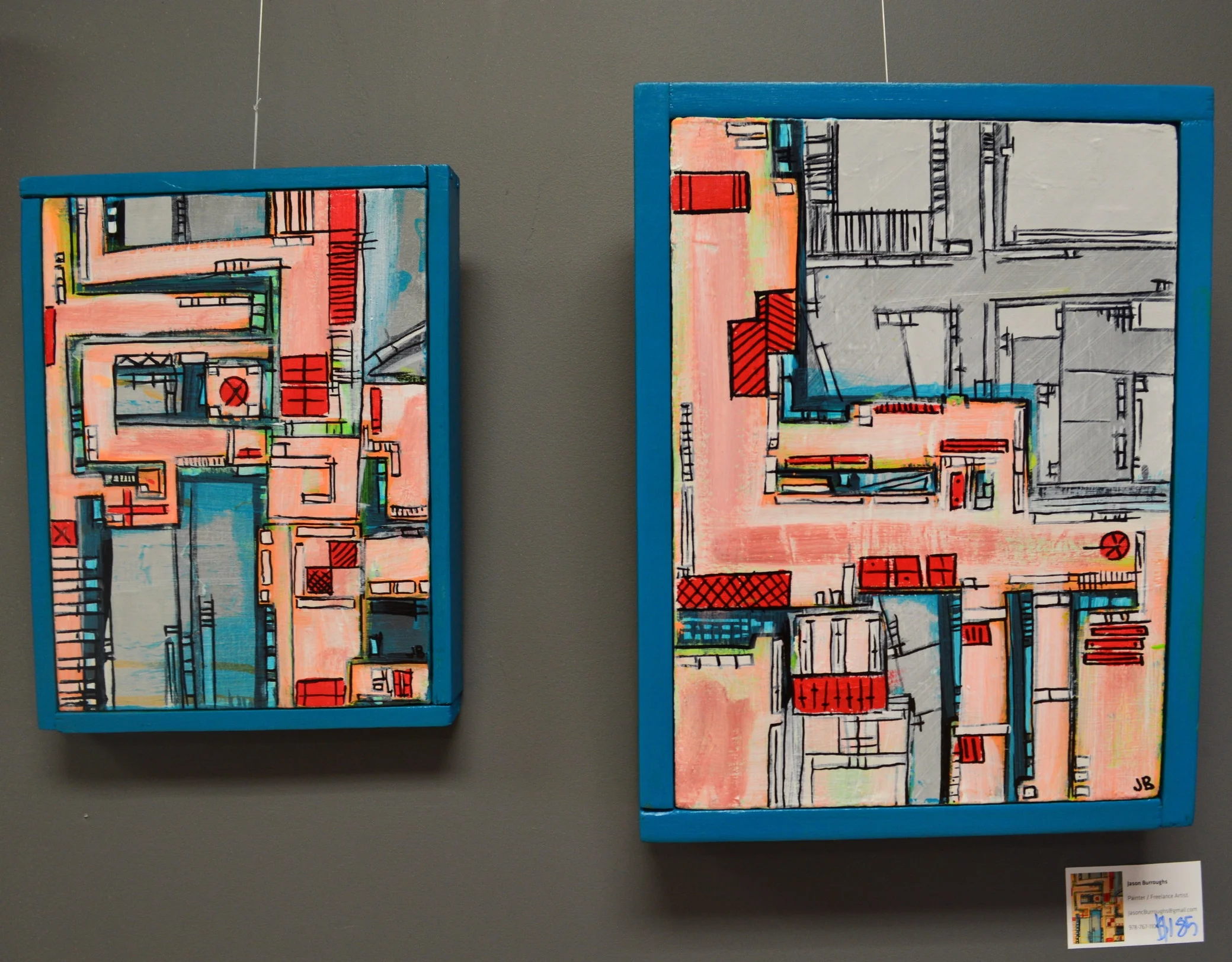 "Alien Gas Station" 2014 8"x 10", 9"x 12" Acrylic paint, ink and Oil based pen on canvas, wood.