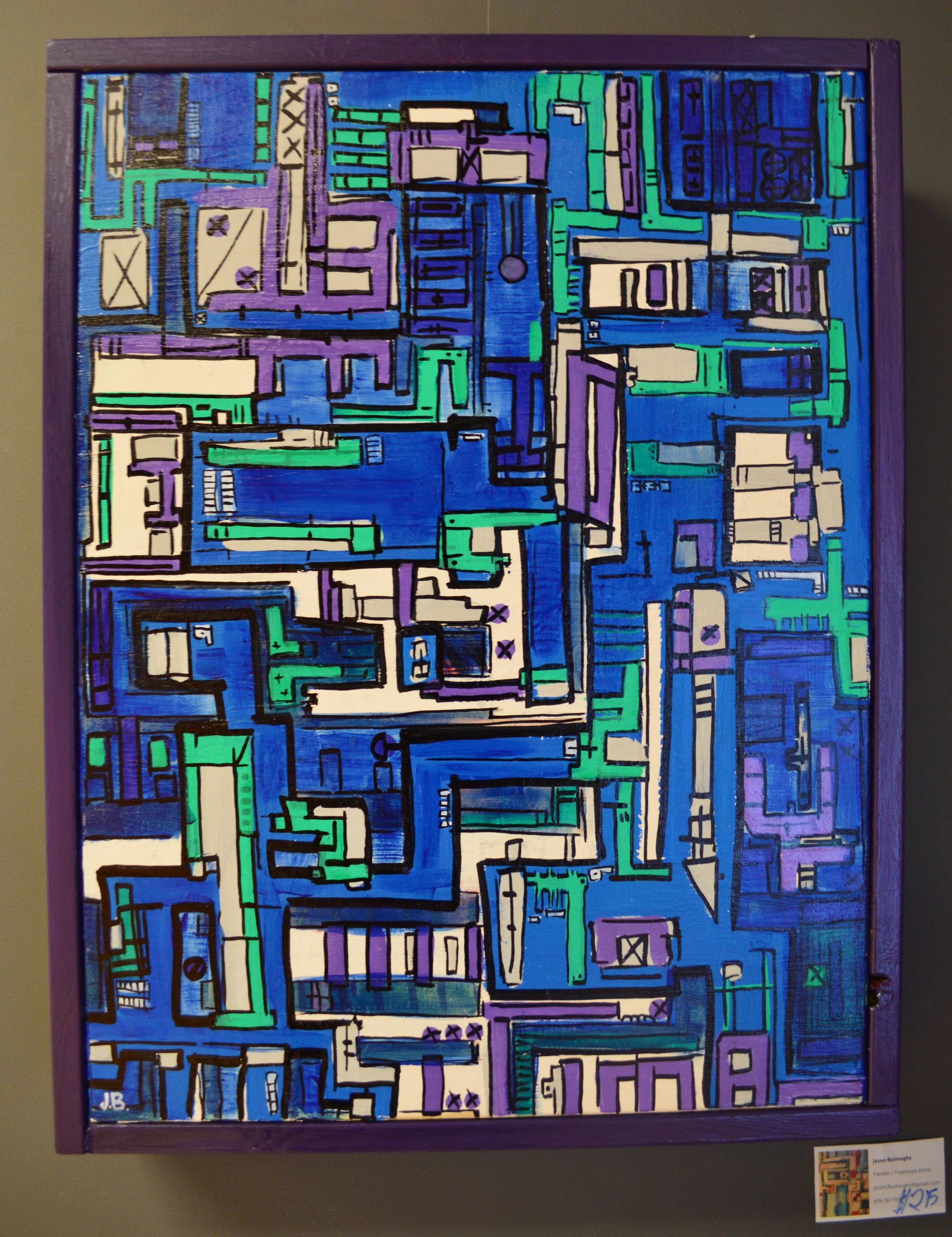 "Blue city" 2014 Acrylic paint, ink, and oil based pen on canvas, wood