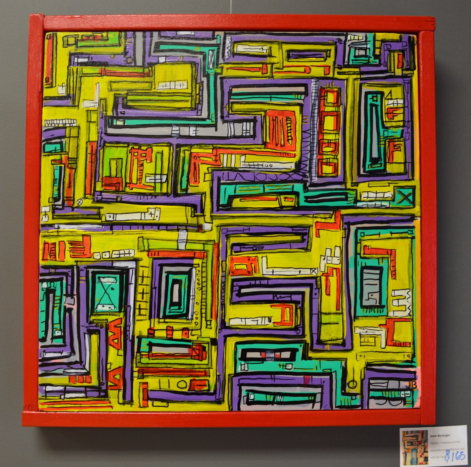 "Yellow Bar" 2014 Acrylic paint, ink and oil based pen on canvas, wood