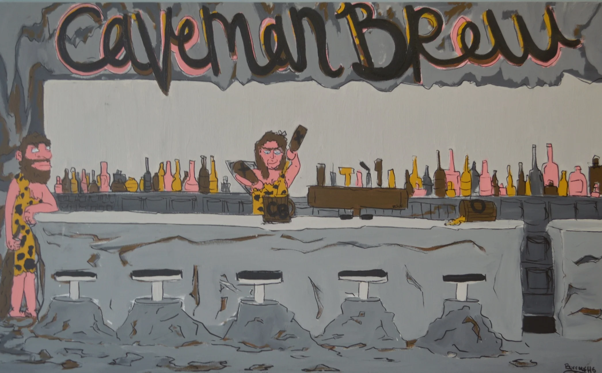 "Caveman Brew" 2013 12" x 24" Acrylic paint and oil based pen on canvas