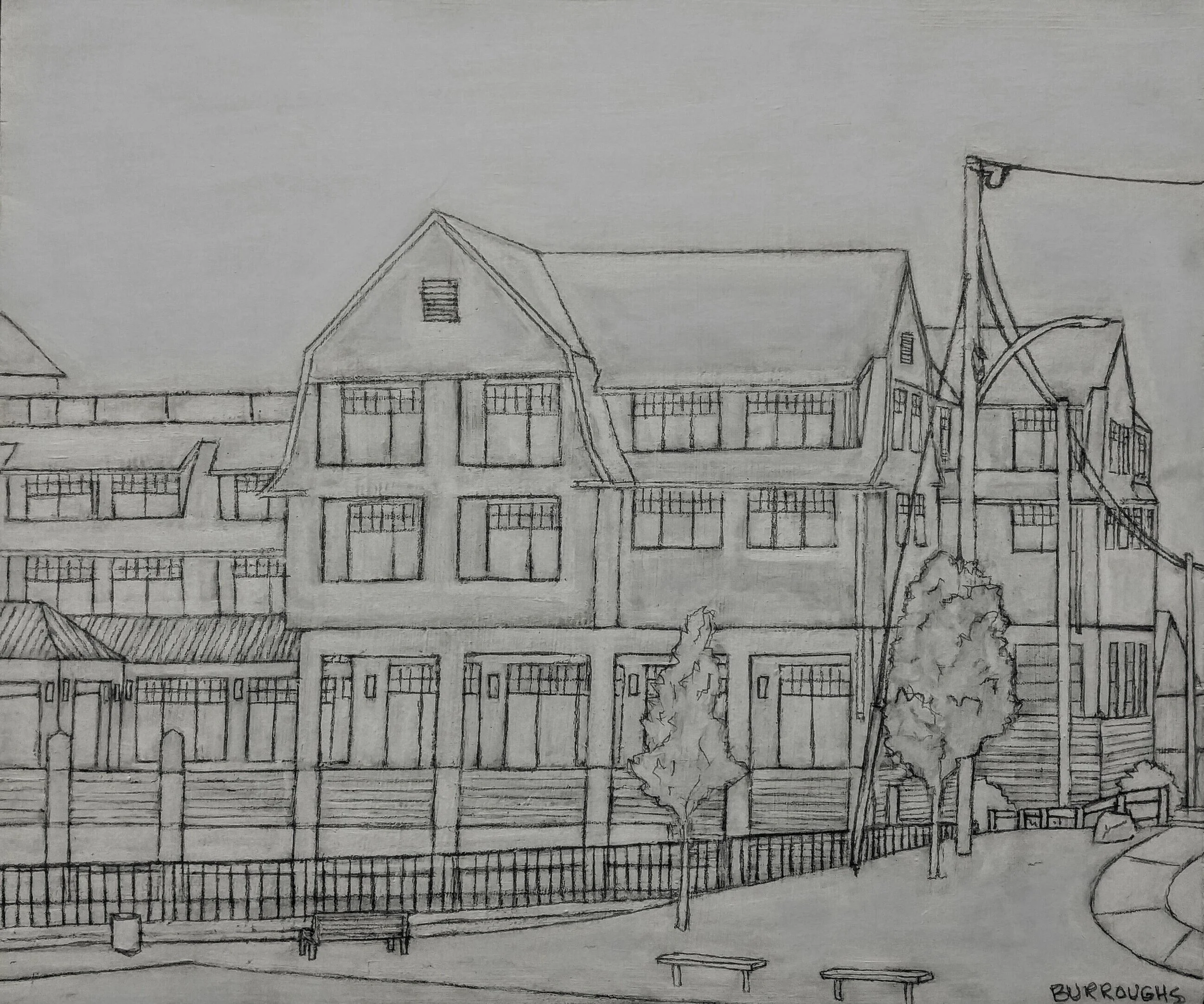 "Beauport Hotel" 2017 11"x 13" Acrylic paint an graphite on wood panel