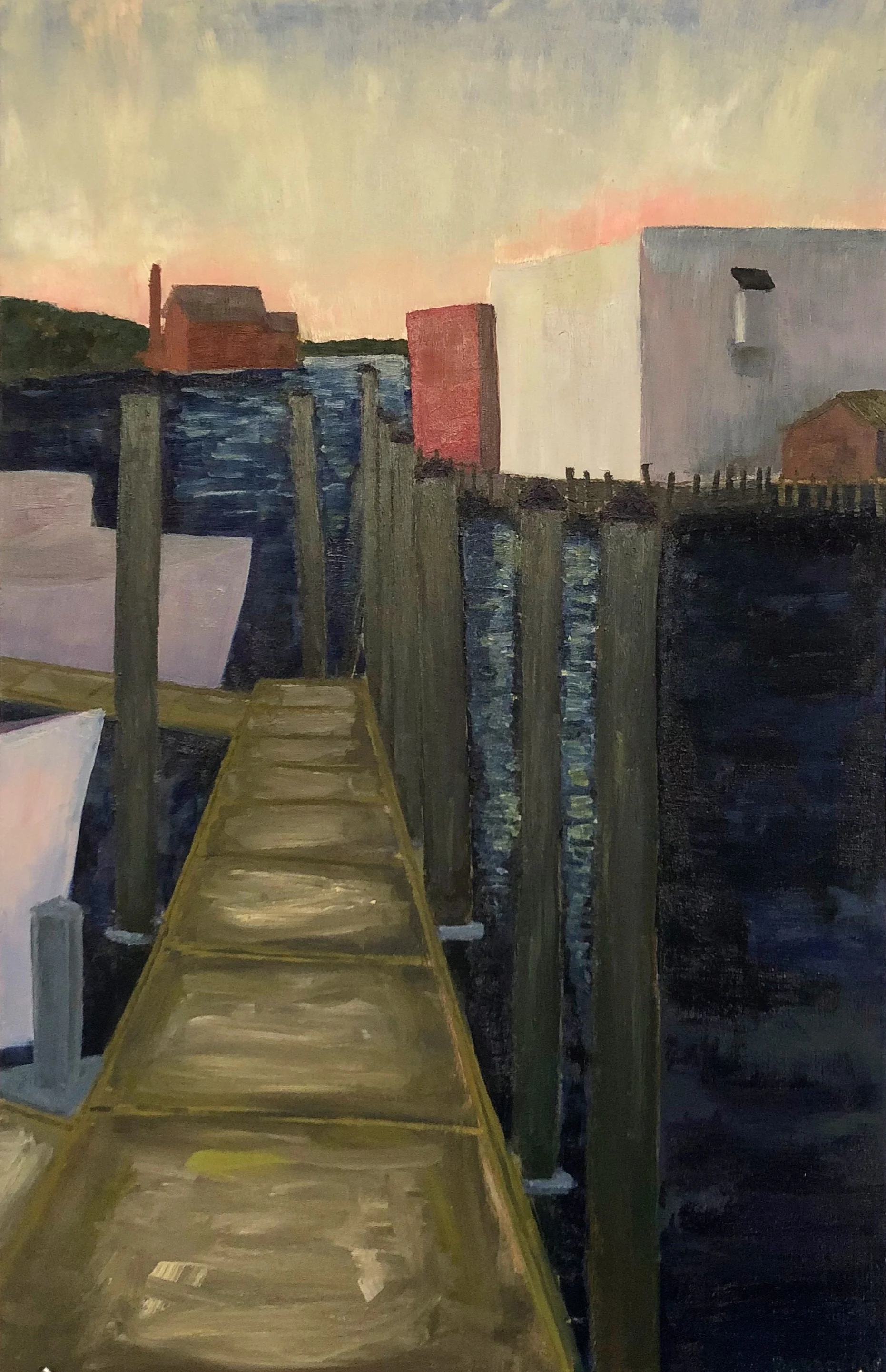 “Sunrise in Gloucester Harbor” 2019 16” x 24” Oil on panel