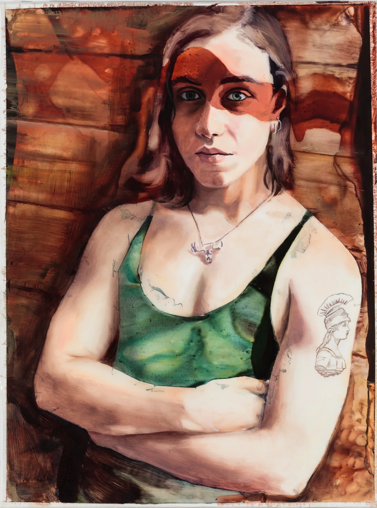 Sam , 2016, Ink and oil on canvas, 24 x 18 inches