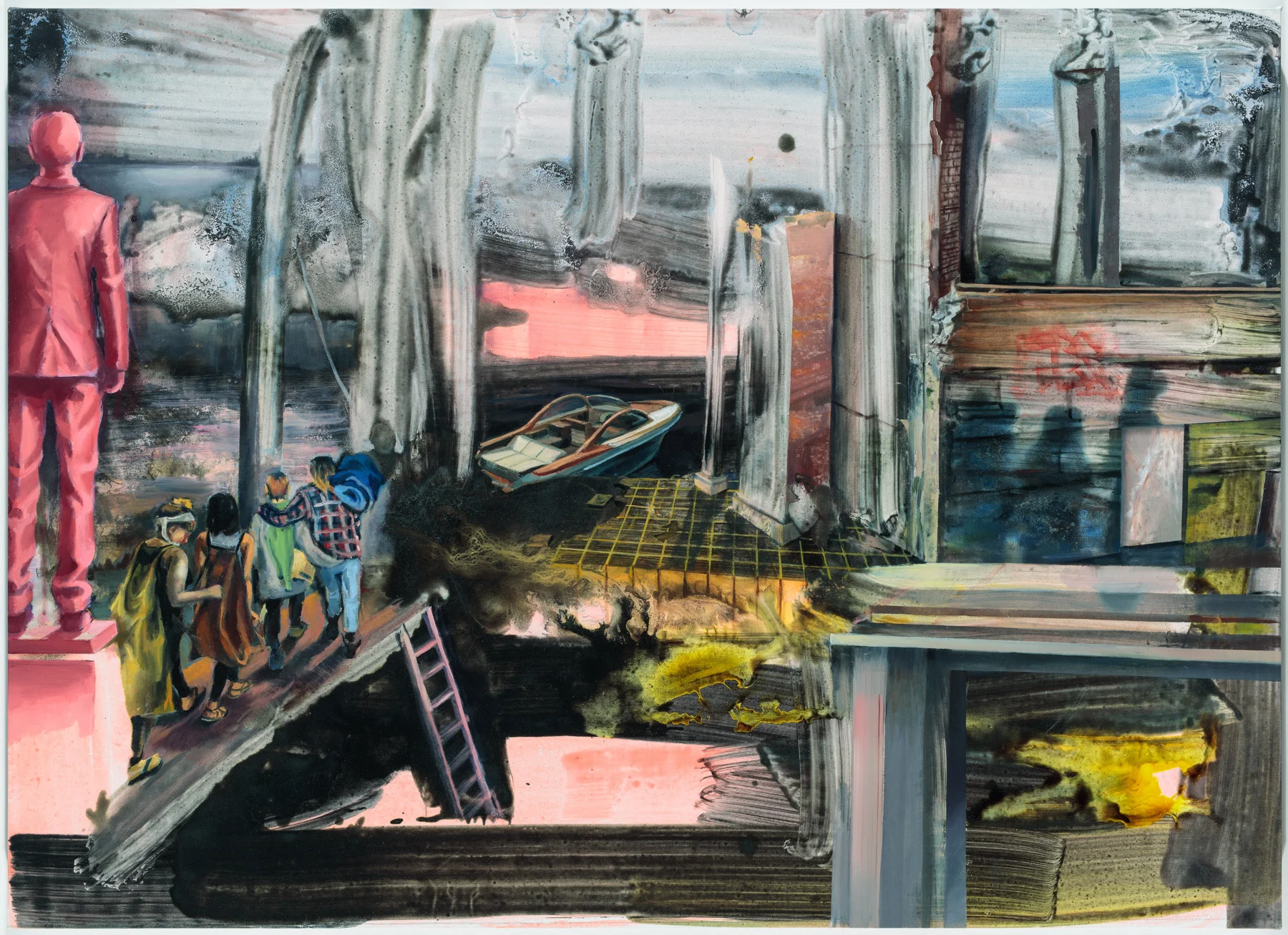 Borderland , 2017, Ink and oil on canvas, 26 x 36 inches
