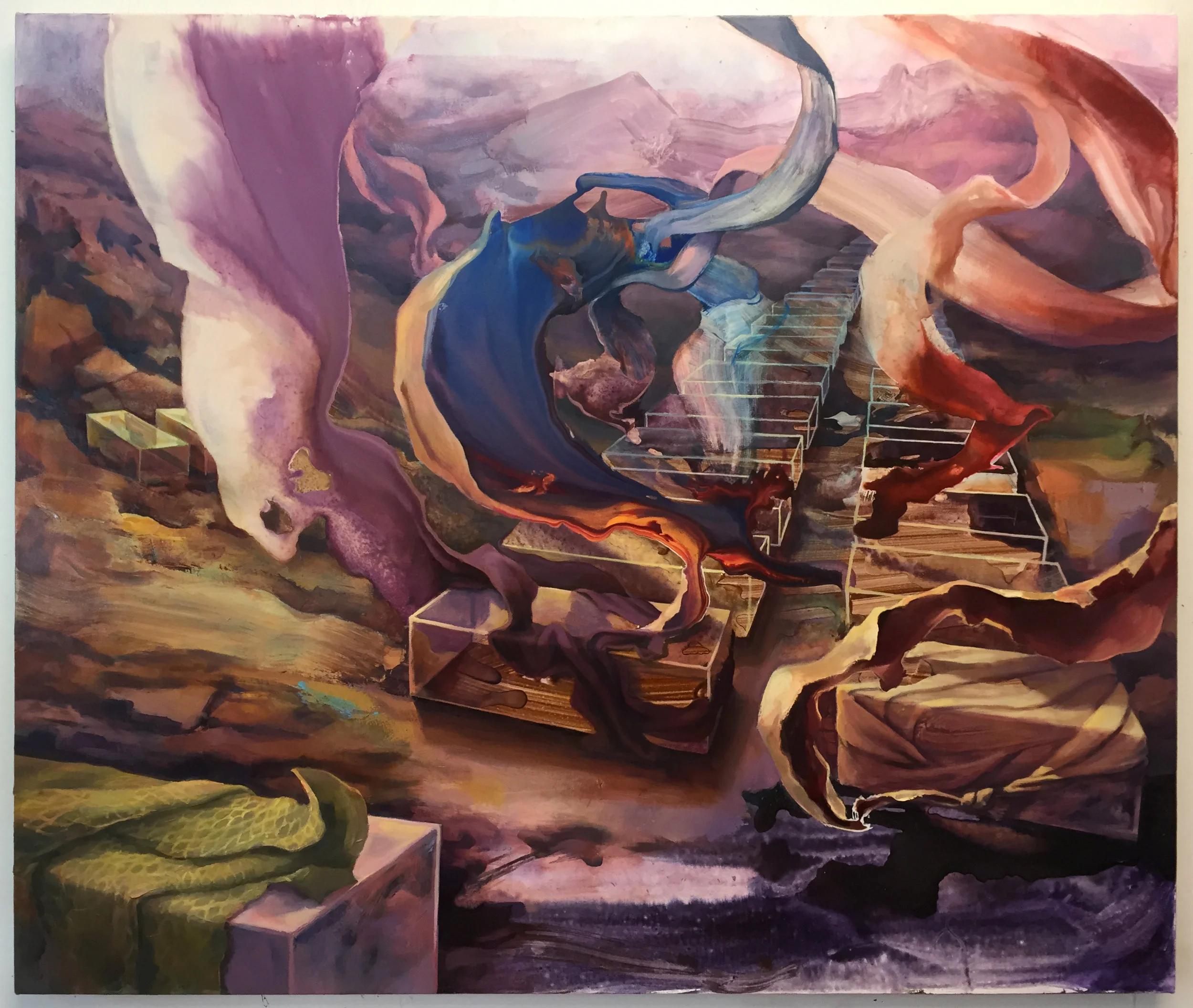 Homecoming , 2016, Ink acrylic oil on canvas, 44x52in $5000