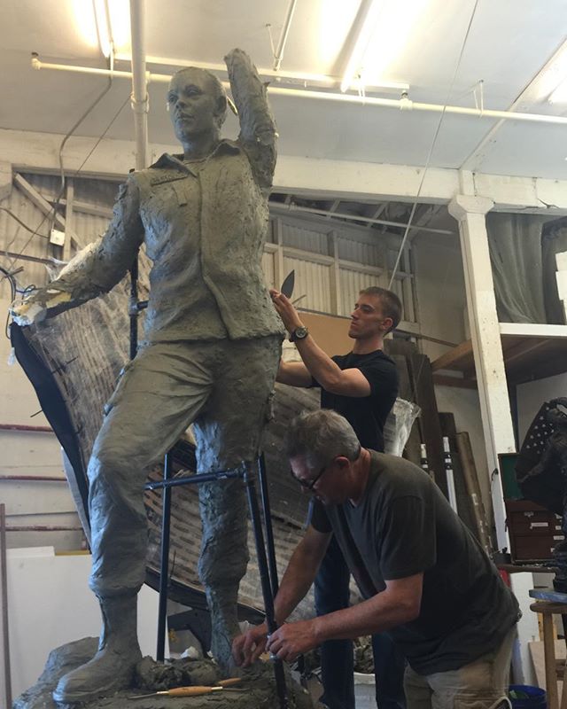 Veteran&rsquo; s day has never been the same since I had the privilege to sculpture #Enduring Heroes. Here is a photo of working on it with Stevie Stringfellow who while he was on leave from active duty