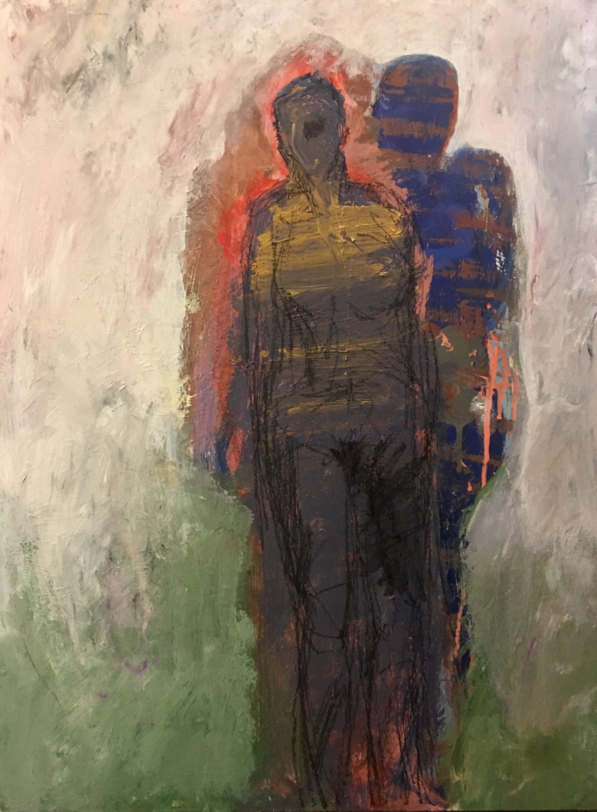  Woman with Red Aurta and Blue Shadow_2019, 24_x18_, Acrylic_Mixed media on museum board. $1000   